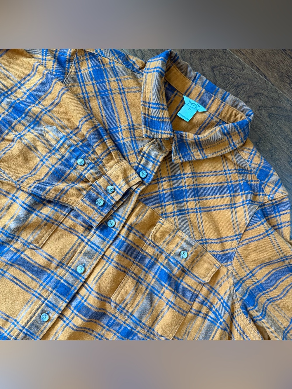 Duluth Trading Co. Women’s Orange/Navy Folklore Flannel Duster Jacket/Dress 3X